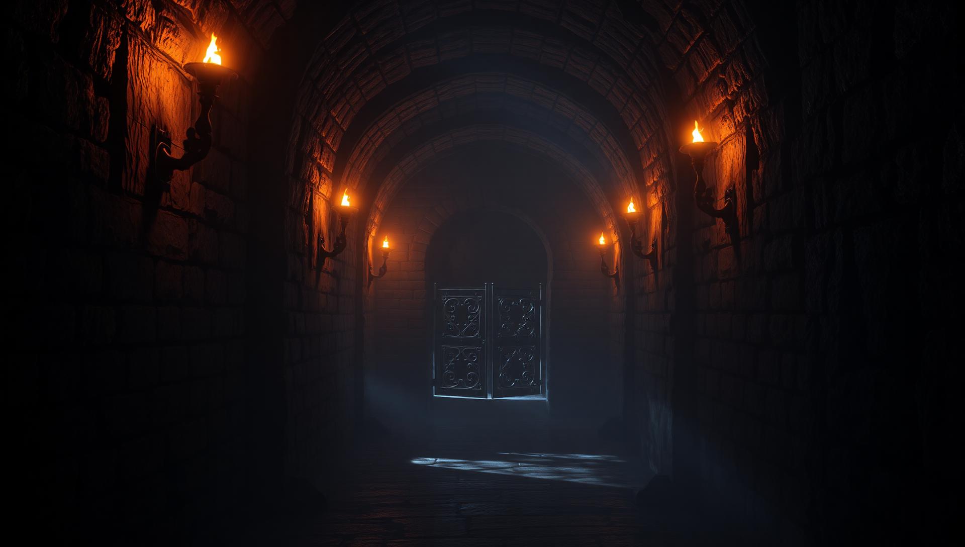Torch-lit medieval dungeon corridor